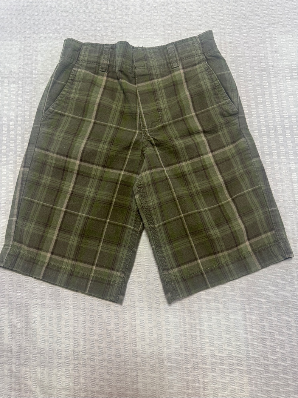 Carter's Kids Olive Green Plaid Flat Front Shorts